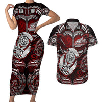 Personalized New Zealand Aotearoa Rugby Couples Matching Short Sleeve Bodycon Dress and Hawaiian Shirt Maori Fern Tattoo Art
