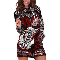 Personalized New Zealand Aotearoa Rugby Hoodie Dress Maori Fern Tattoo Art DT02 Red - Polynesian Pride