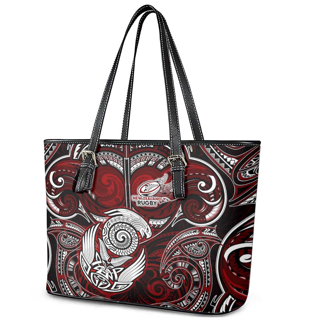 New Zealand Aotearoa Rugby Leather Tote Bag Maori Fern Tattoo Art
