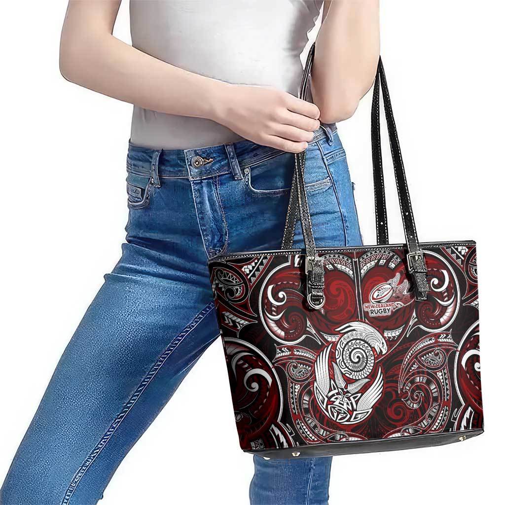 New Zealand Aotearoa Rugby Leather Tote Bag Maori Fern Tattoo Art
