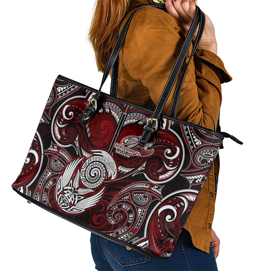New Zealand Aotearoa Rugby Leather Tote Bag Maori Fern Tattoo Art