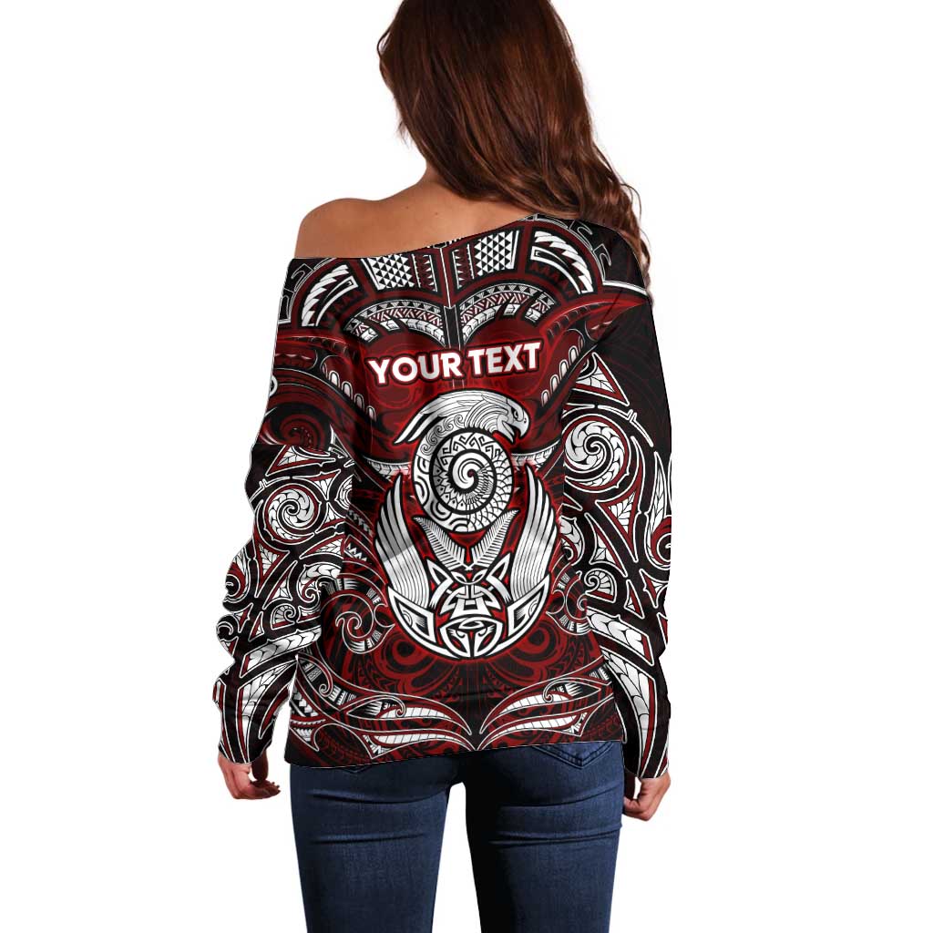 Personalized New Zealand Aotearoa Rugby Off Shoulder Sweater Maori Fern Tattoo Art