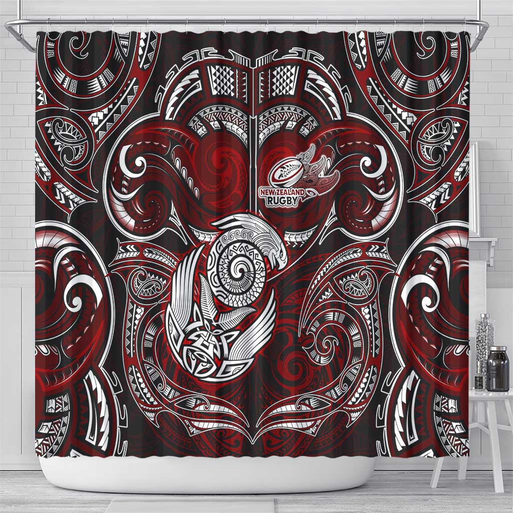 New Zealand Aotearoa Rugby Shower Curtain Maori Fern Tattoo Art