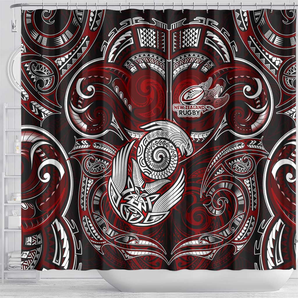 New Zealand Aotearoa Rugby Shower Curtain Maori Fern Tattoo Art