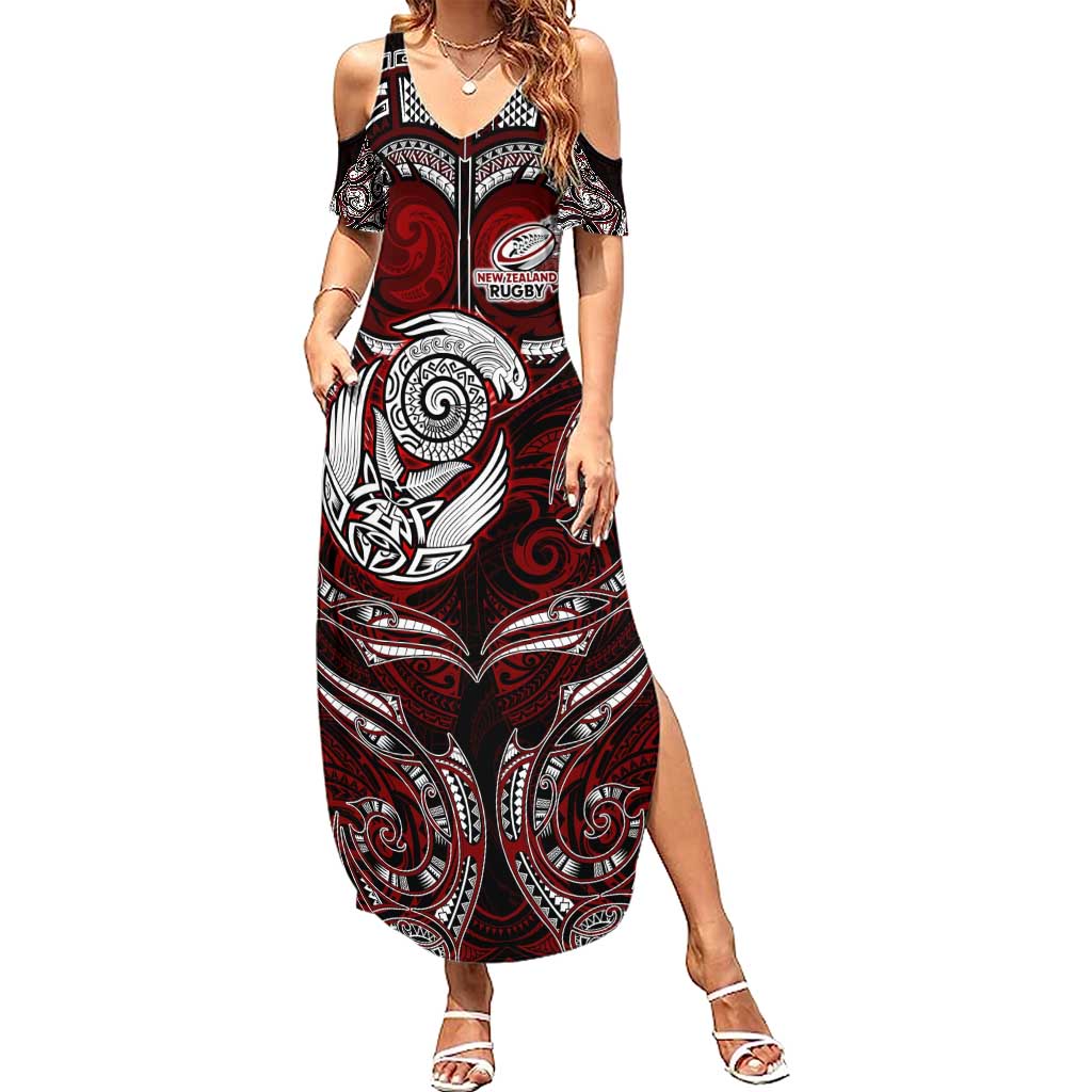 Personalized New Zealand Aotearoa Rugby Summer Maxi Dress Maori Fern Tattoo Art