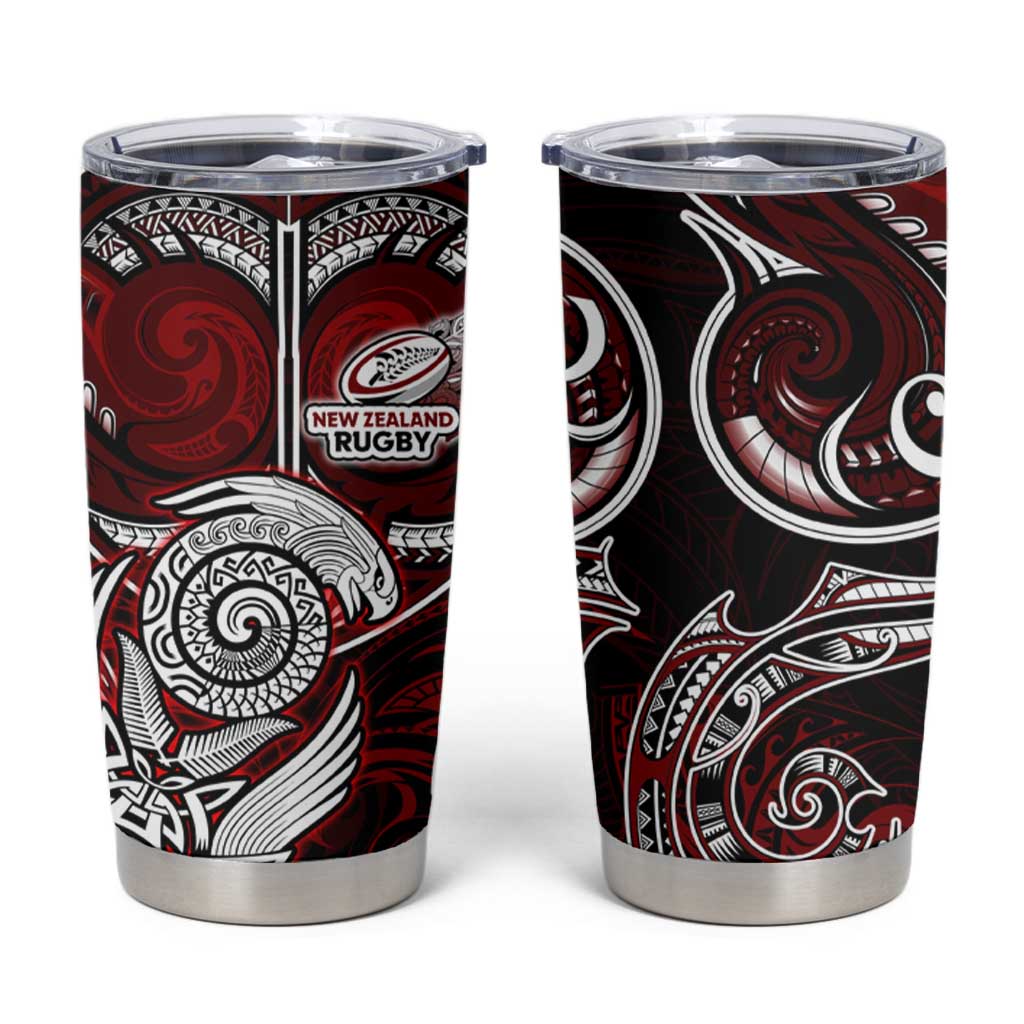 New Zealand Aotearoa Rugby Tumbler Cup Maori Fern Tattoo Art