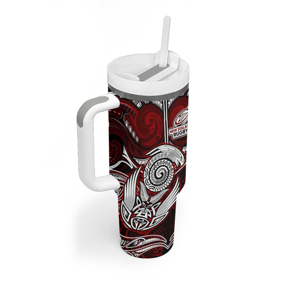 New Zealand Aotearoa Rugby Tumbler With Handle Maori Fern Tattoo Art