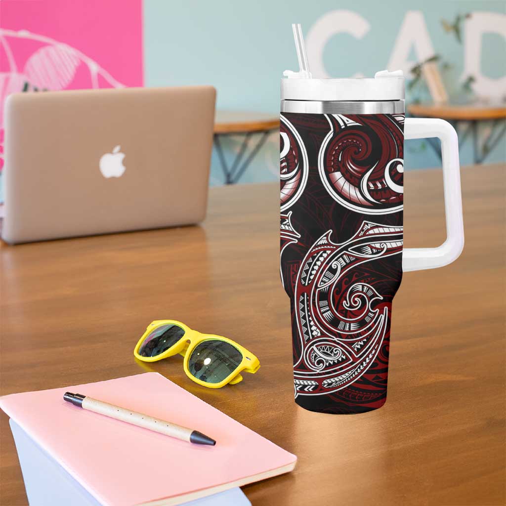 New Zealand Aotearoa Rugby Tumbler With Handle Maori Fern Tattoo Art