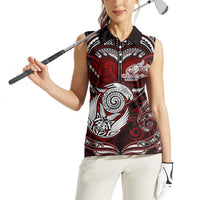 Personalized New Zealand Aotearoa Rugby Women Sleeveless Polo Shirt Maori Fern Tattoo Art