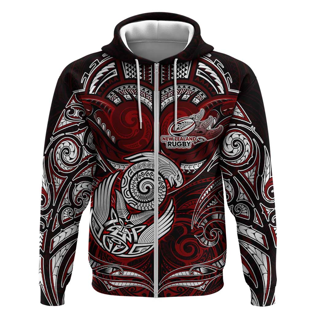 Personalized New Zealand Aotearoa Rugby Zip Hoodie Maori Fern Tattoo Art