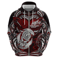 Personalized New Zealand Aotearoa Rugby Zip Hoodie Maori Fern Tattoo Art