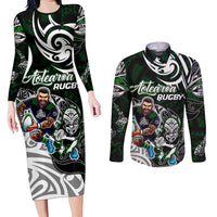 Personalized NZ Aotearoa Rugby Couples Matching Long Sleeve Bodycon Dress and Long Sleeve Button Shirt New Zealand Silver Fern
