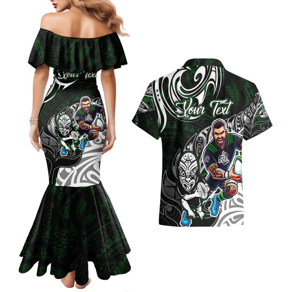 Personalized NZ Aotearoa Rugby Couples Matching Mermaid Dress and Hawaiian Shirt New Zealand Silver Fern