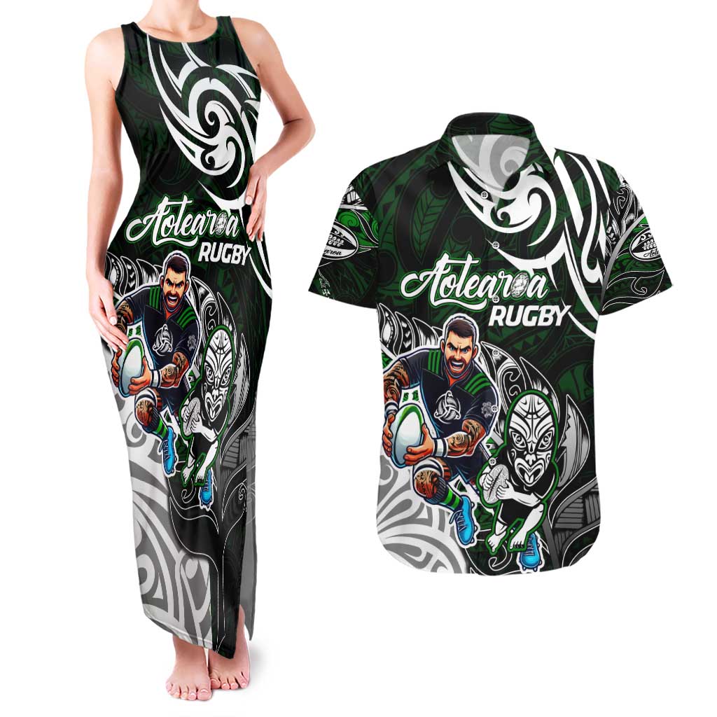 Personalized NZ Aotearoa Rugby Couples Matching Tank Maxi Dress and Hawaiian Shirt New Zealand Silver Fern