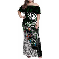 Personalized NZ Aotearoa Rugby Family Matching Off Shoulder Maxi Dress and Hawaiian Shirt New Zealand Silver Fern
