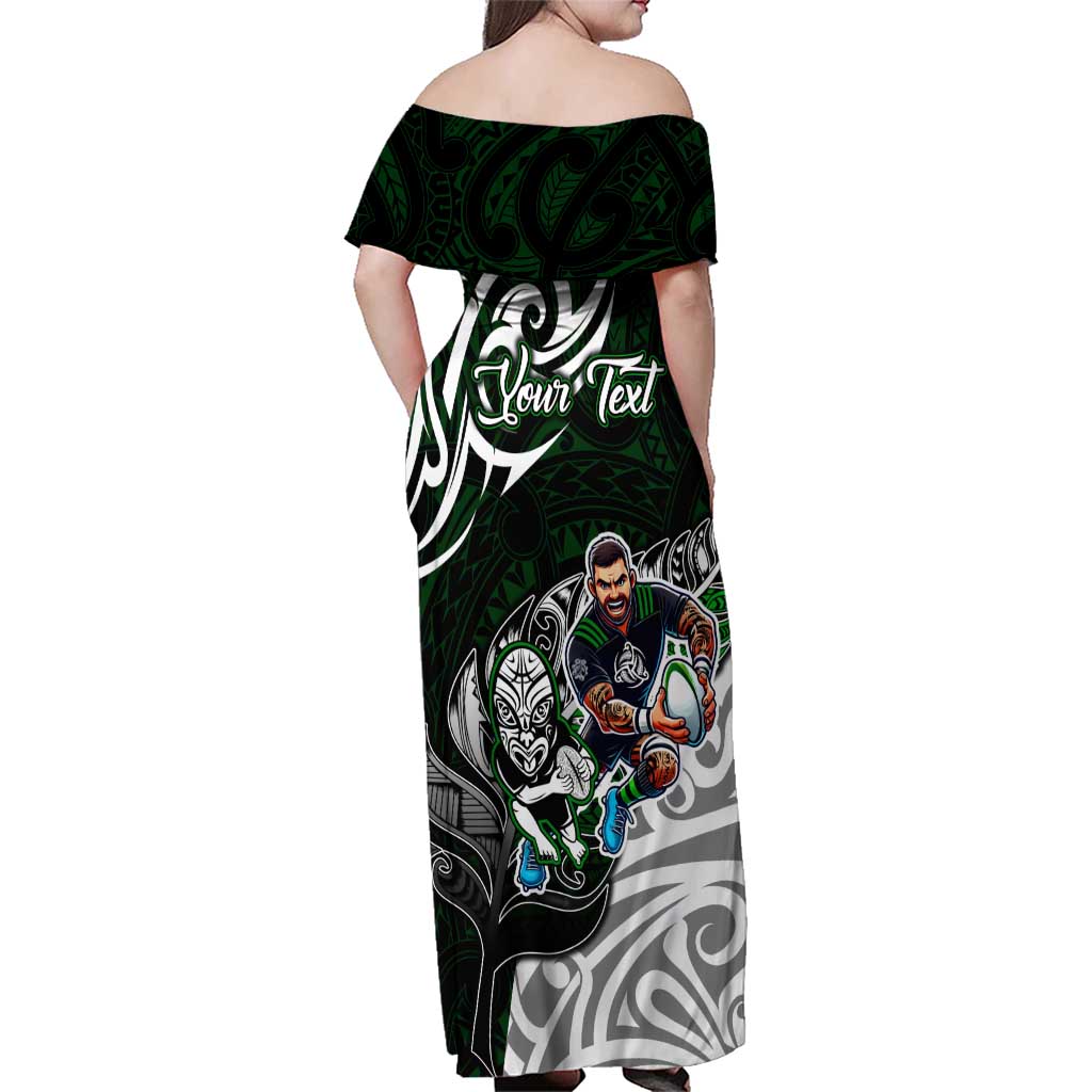 Personalized NZ Aotearoa Rugby Family Matching Off Shoulder Maxi Dress and Hawaiian Shirt New Zealand Silver Fern