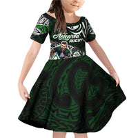 Personalized NZ Aotearoa Rugby Family Matching Off Shoulder Short Dress and Hawaiian Shirt New Zealand Silver Fern DT02 Daughter's Dress Green - Polynesian Pride