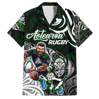 Personalized NZ Aotearoa Rugby Family Matching Off Shoulder Short Dress and Hawaiian Shirt New Zealand Silver Fern DT02 Dad's Shirt - Short Sleeve Green - Polynesian Pride