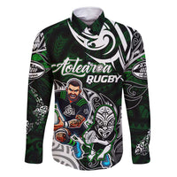 Personalized NZ Aotearoa Rugby Family Matching Off Shoulder Short Dress and Hawaiian Shirt New Zealand Silver Fern DT02 Dad's Shirt - Long Sleeve Green - Polynesian Pride