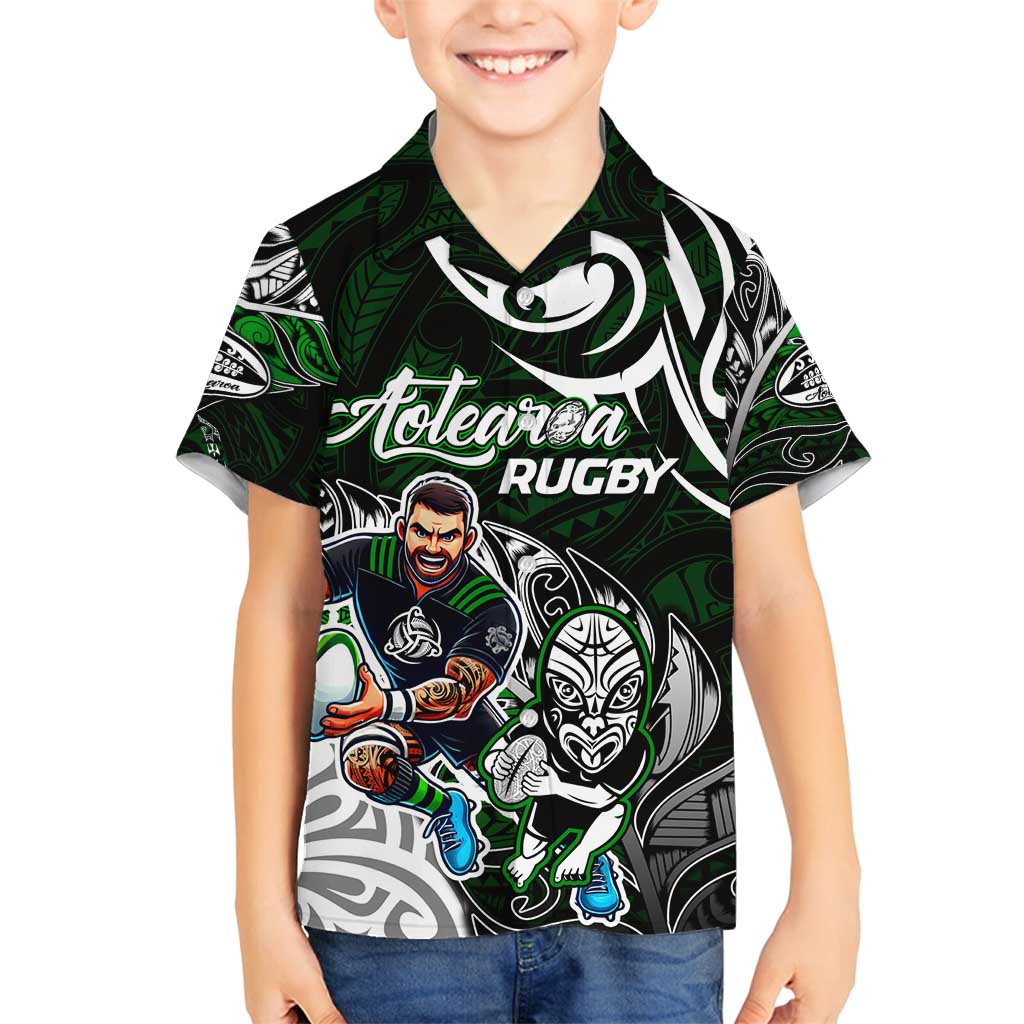 Personalized NZ Aotearoa Rugby Family Matching Off Shoulder Short Dress and Hawaiian Shirt New Zealand Silver Fern DT02 Son's Shirt Green - Polynesian Pride