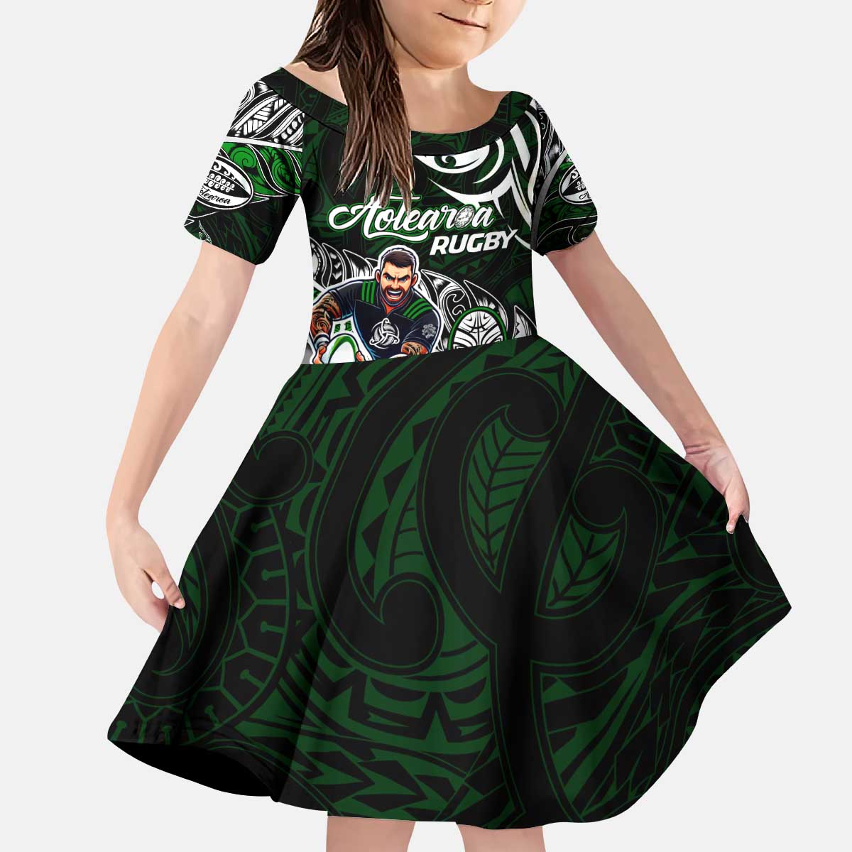 Personalized NZ Aotearoa Rugby Kid Short Sleeve Dress New Zealand Silver Fern