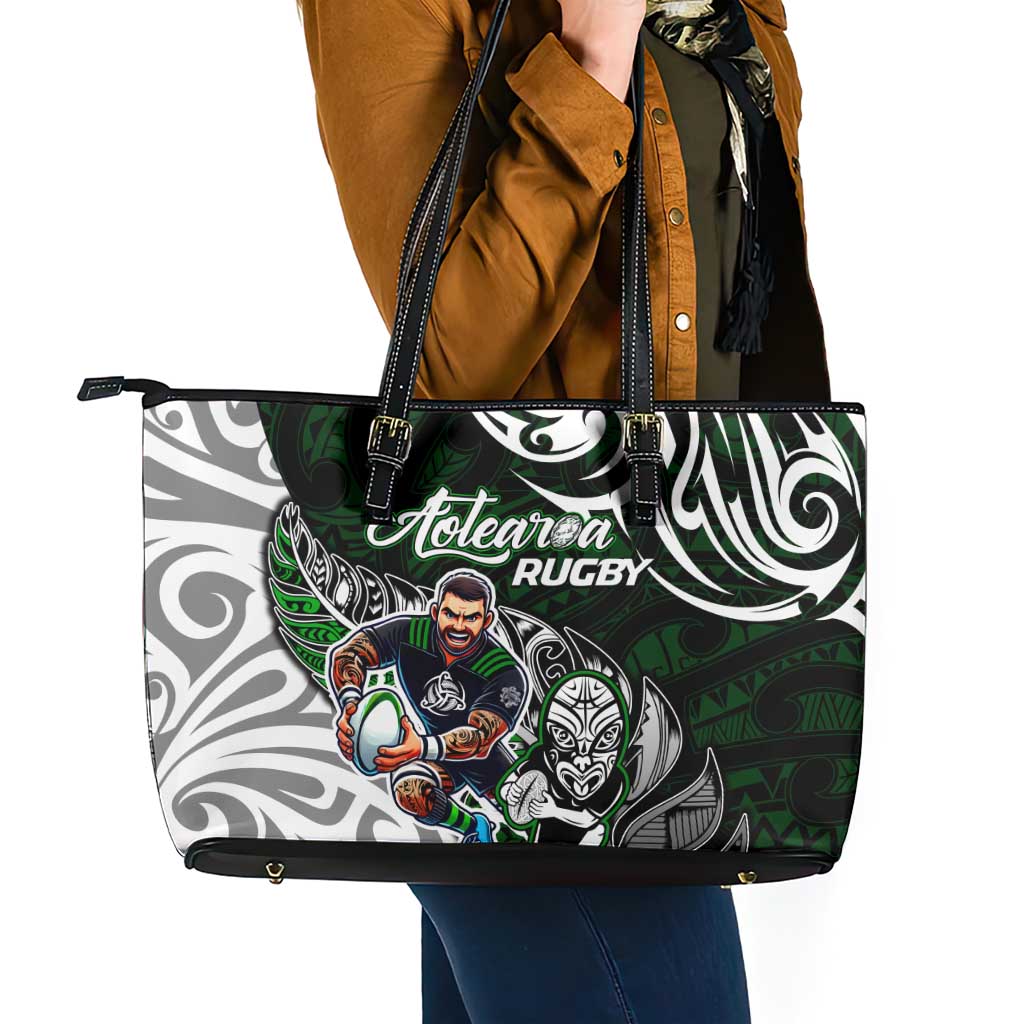 NZ Aotearoa Rugby Leather Tote Bag New Zealand Silver Fern