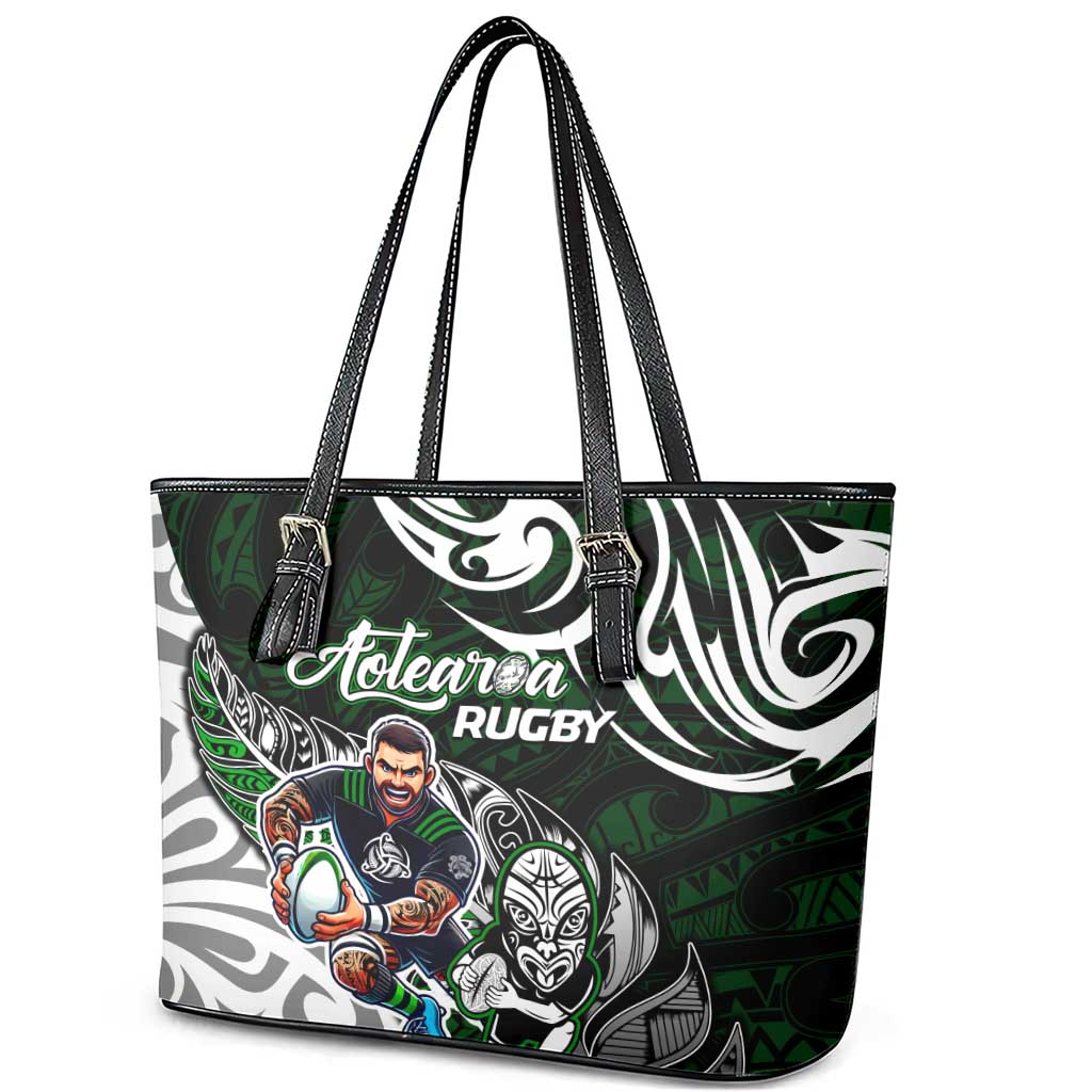 NZ Aotearoa Rugby Leather Tote Bag New Zealand Silver Fern