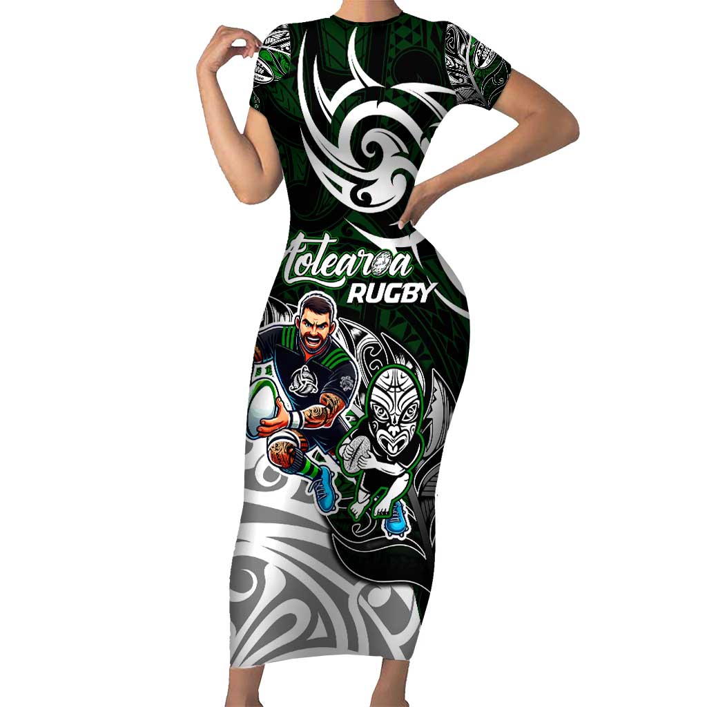 Personalized NZ Aotearoa Rugby Short Sleeve Bodycon Dress New Zealand Silver Fern