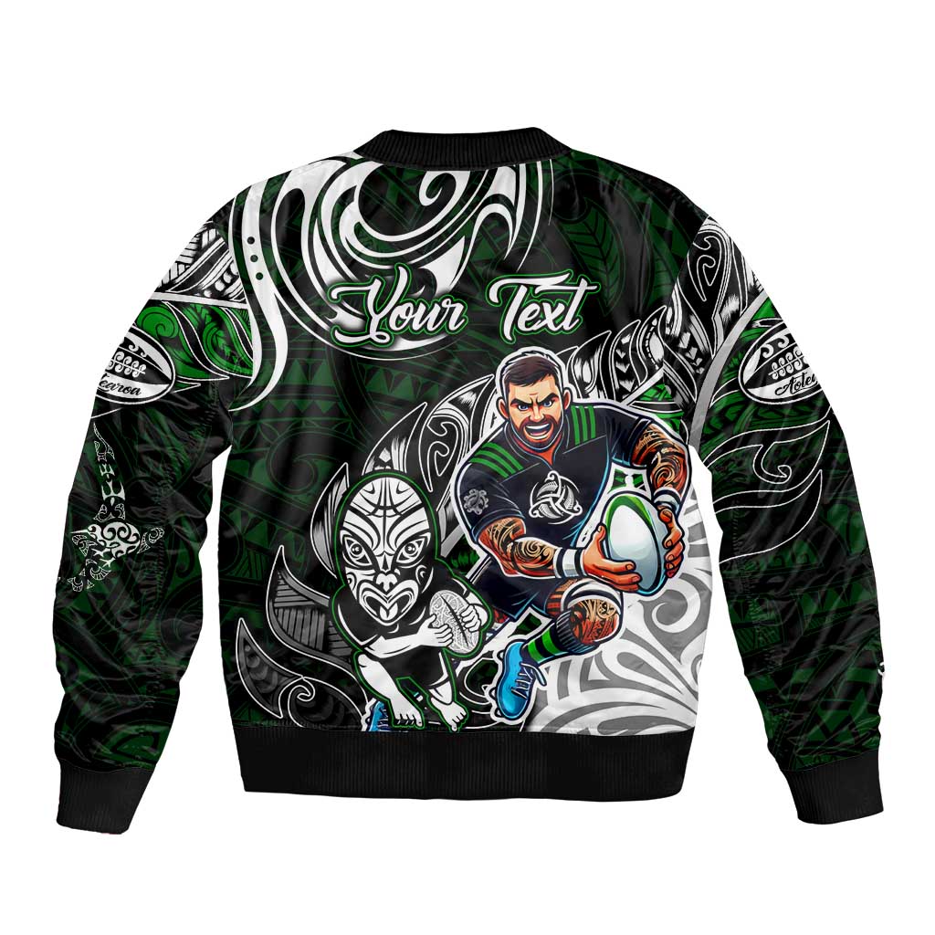 Personalized NZ Aotearoa Rugby Sleeve Zip Bomber Jacket New Zealand Silver Fern