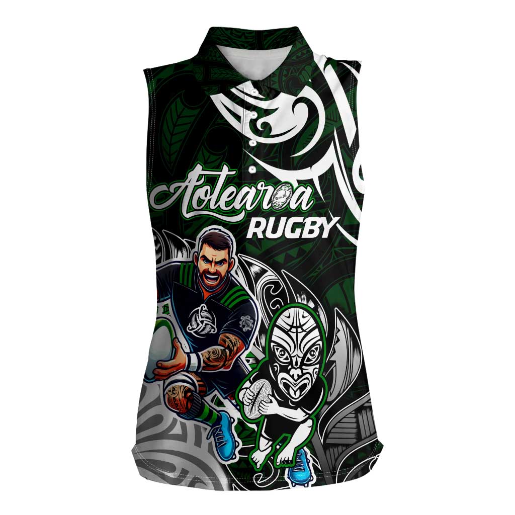 Personalized NZ Aotearoa Rugby Women Sleeveless Polo Shirt New Zealand Silver Fern