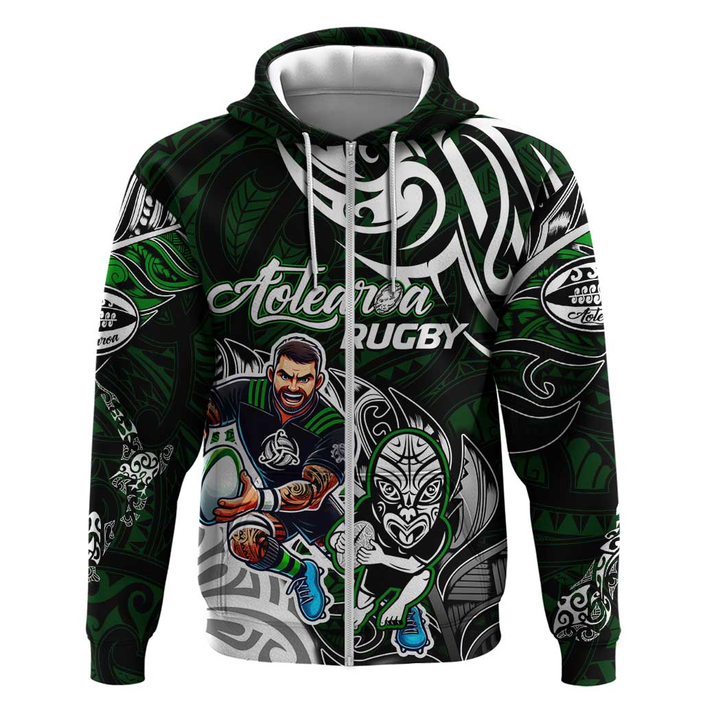 Personalized NZ Aotearoa Rugby Zip Hoodie New Zealand Silver Fern