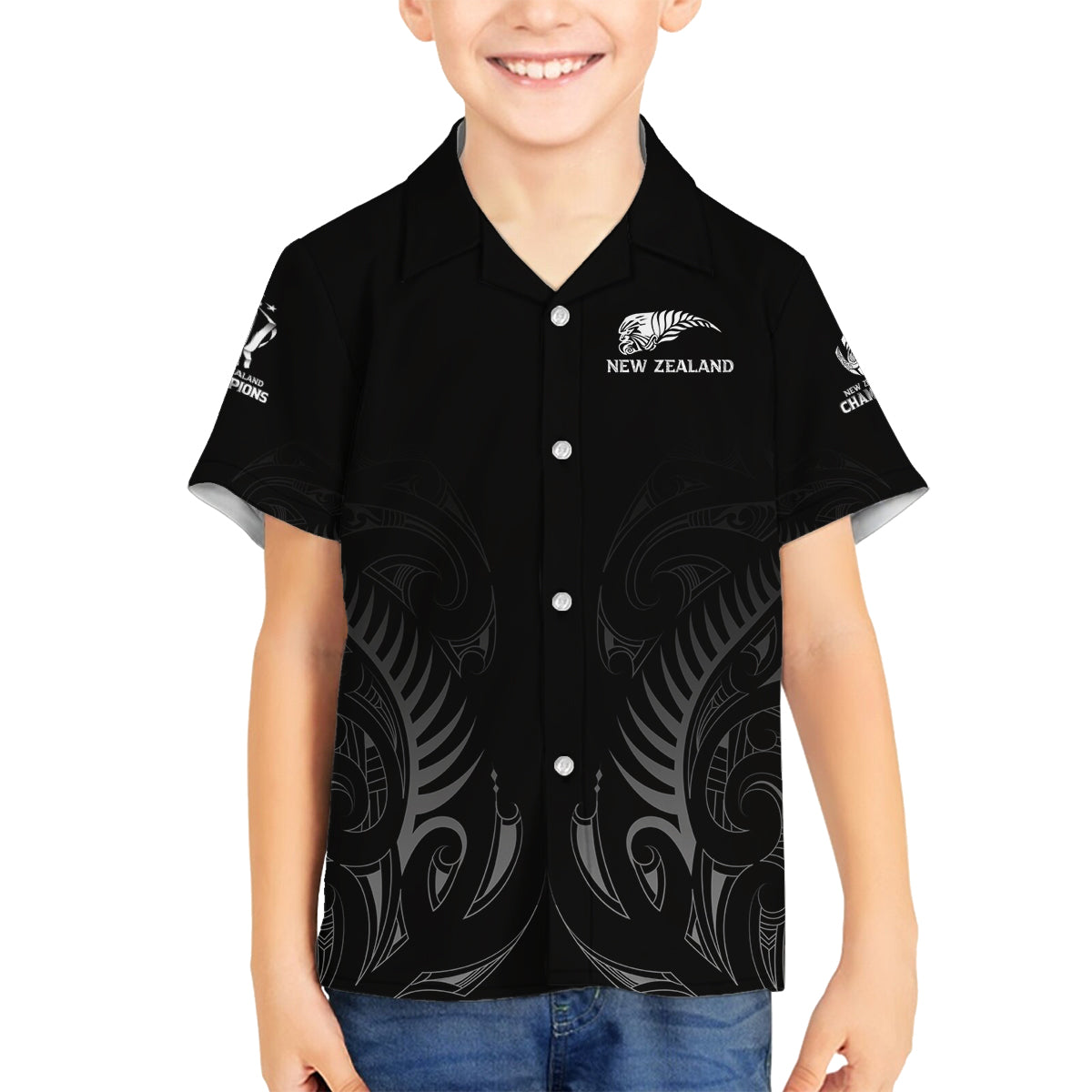 New Zealand Family Matching Tank Maxi Dress and Hawaiian Shirt Rugby 2023 Champions Black DT02 Son's Shirt Black - Polynesian Pride
