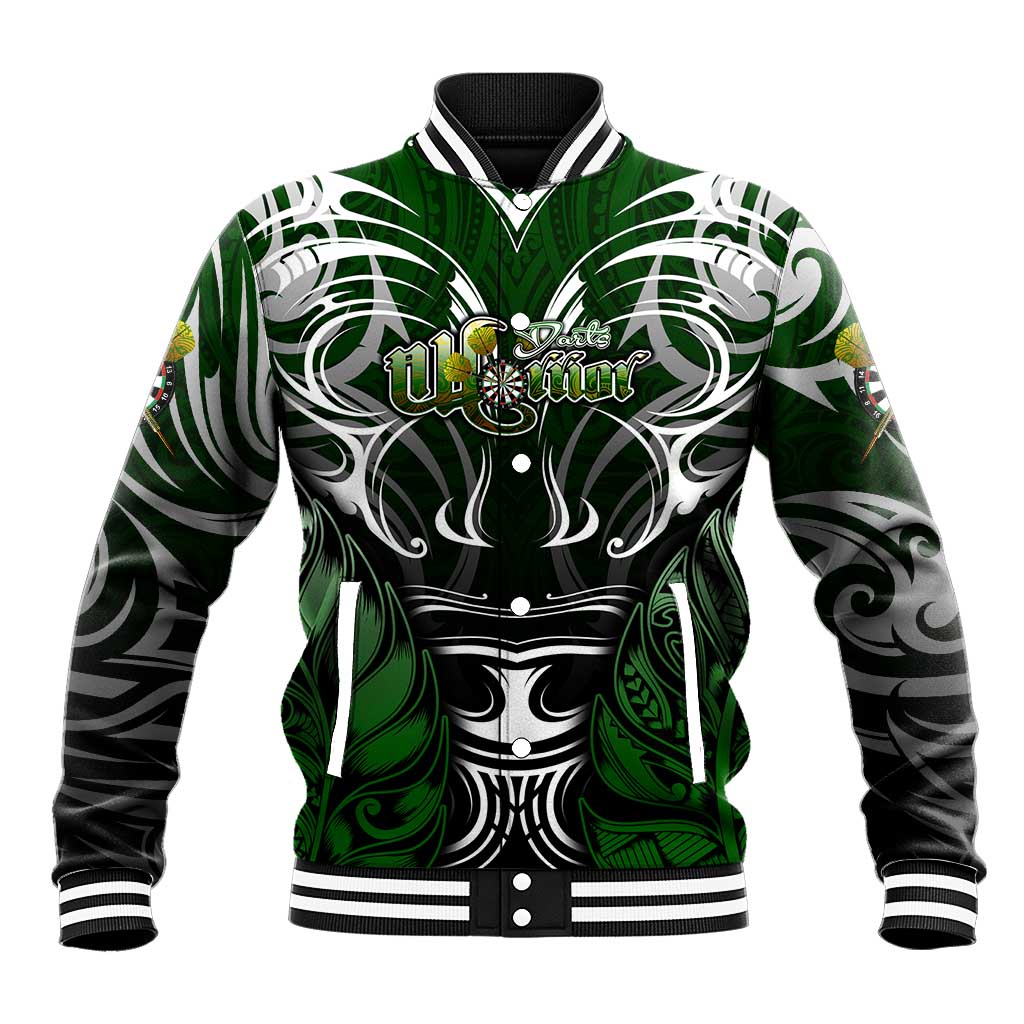 Personalised Warriors Maori Darts Baseball Jacket New Zealand Darts Silver Fern