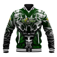 Personalised Warriors Maori Darts Baseball Jacket New Zealand Darts Silver Fern DT02 Unisex Green - Polynesian Pride