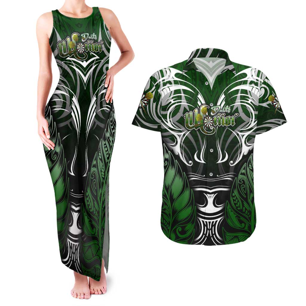 Personalised Warriors Maori Darts Couples Matching Tank Maxi Dress and Hawaiian Shirt New Zealand Darts Silver Fern DT02 Green - Polynesian Pride