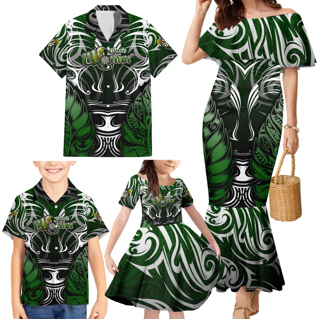 Personalised Warriors Maori Darts Family Matching Mermaid Dress and Hawaiian Shirt New Zealand Darts Silver Fern