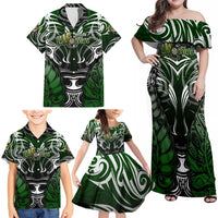Personalised Warriors Maori Darts Family Matching Off Shoulder Maxi Dress and Hawaiian Shirt New Zealand Darts Silver Fern DT02 - Polynesian Pride