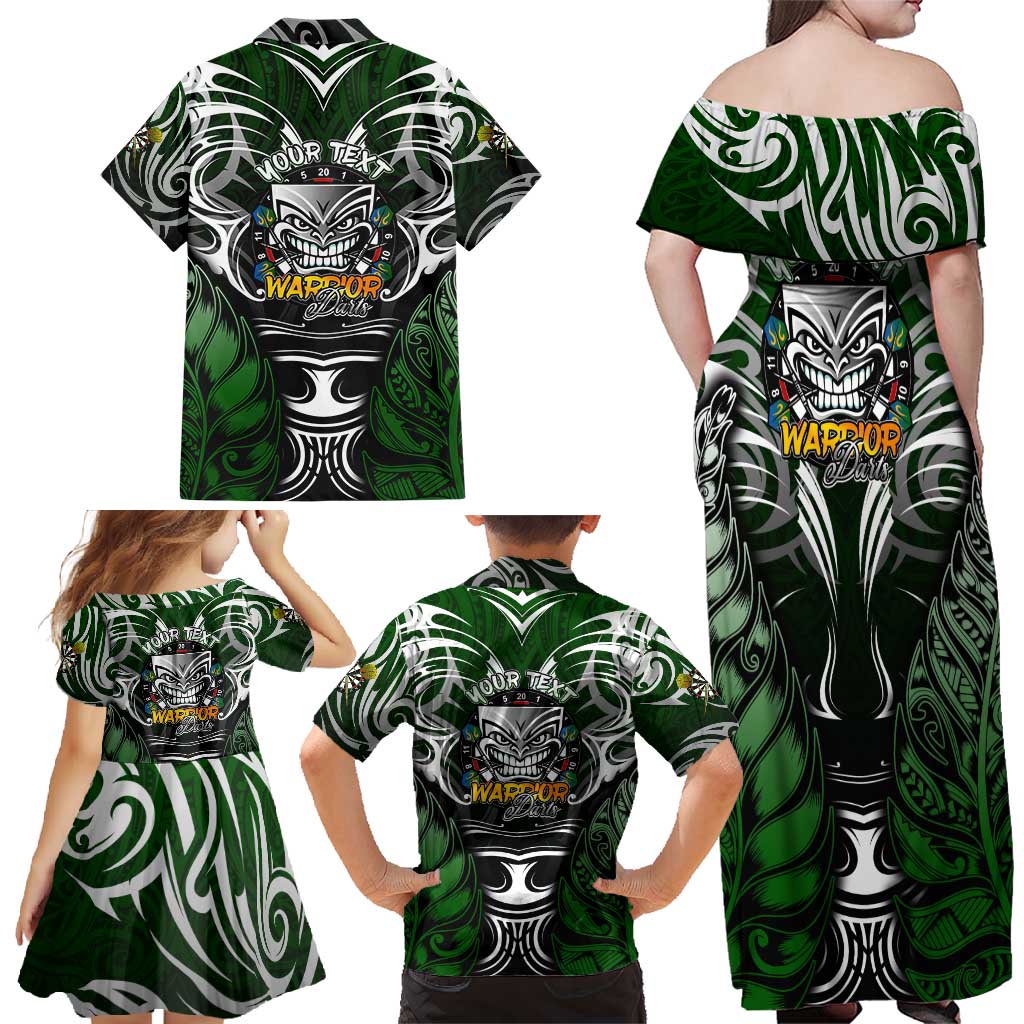 Personalised Warriors Maori Darts Family Matching Off Shoulder Maxi Dress and Hawaiian Shirt New Zealand Darts Silver Fern DT02 - Polynesian Pride