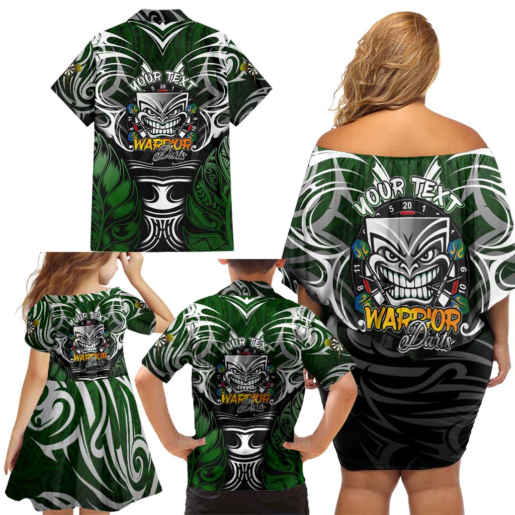 Personalised Warriors Maori Darts Family Matching Off Shoulder Short Dress and Hawaiian Shirt New Zealand Darts Silver Fern DT02 - Polynesian Pride