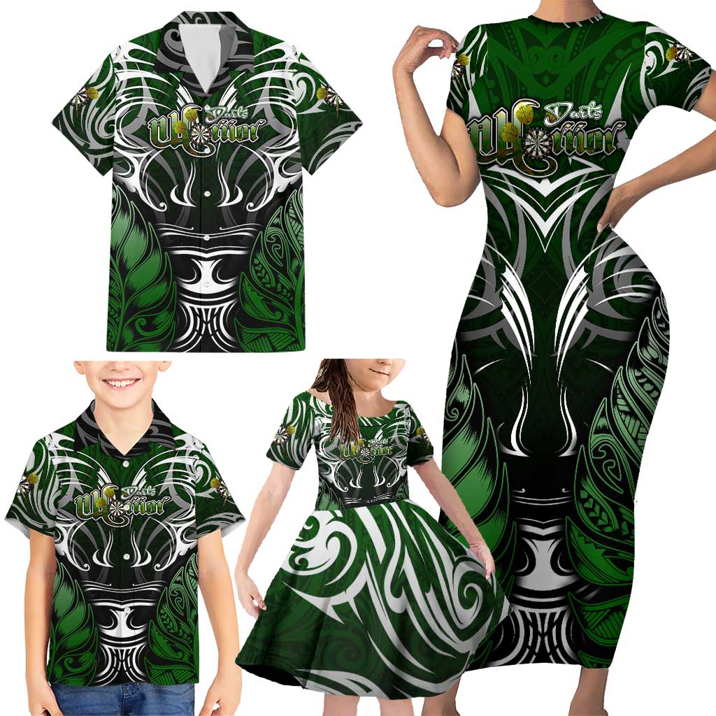 Personalised Warriors Maori Darts Family Matching Short Sleeve Bodycon Dress and Hawaiian Shirt New Zealand Darts Silver Fern