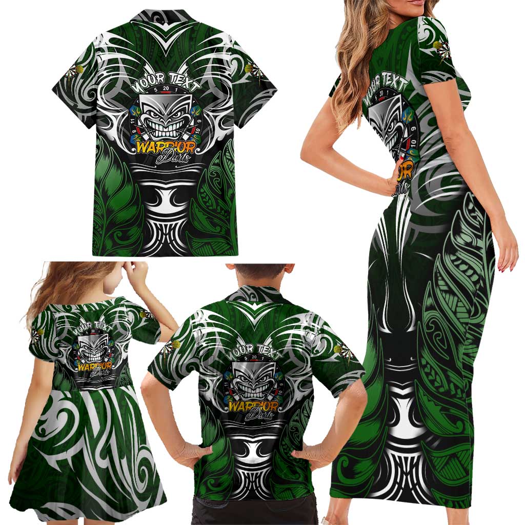 Personalised Warriors Maori Darts Family Matching Short Sleeve Bodycon Dress and Hawaiian Shirt New Zealand Darts Silver Fern