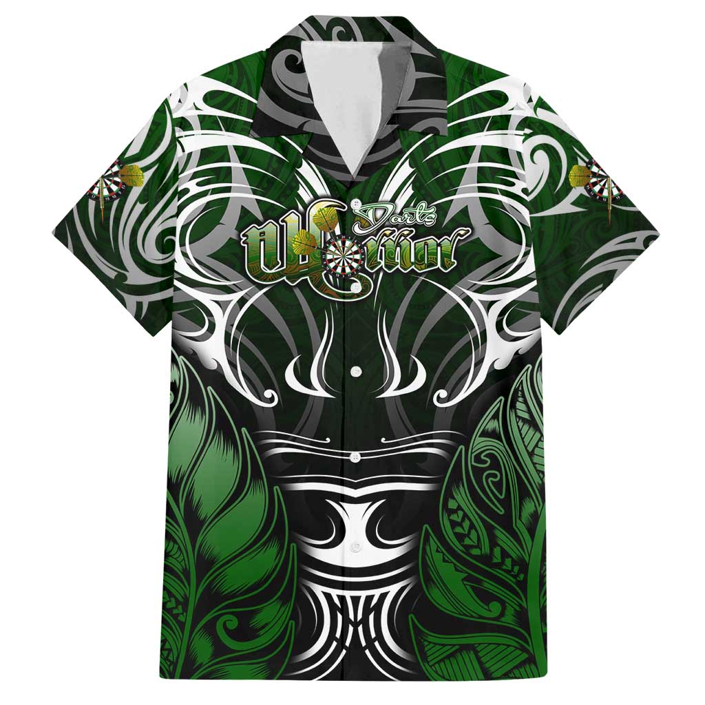 Personalised Warriors Maori Darts Family Matching Summer Maxi Dress and Hawaiian Shirt New Zealand Darts Silver Fern DT02 Dad's Shirt - Short Sleeve Green - Polynesian Pride