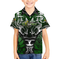 Personalised Warriors Maori Darts Family Matching Summer Maxi Dress and Hawaiian Shirt New Zealand Darts Silver Fern DT02 Son's Shirt Green - Polynesian Pride