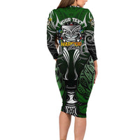 Personalised Warriors Maori Darts Long Sleeve Bodycon Dress New Zealand Darts Silver Fern
