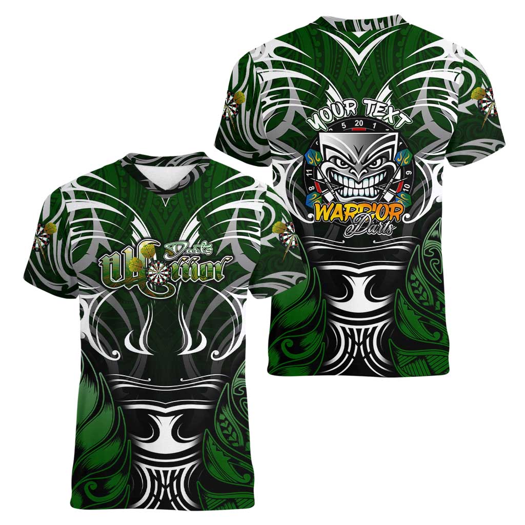Personalised Warriors Maori Darts Women V-Neck T-Shirt New Zealand Darts Silver Fern DT02 - Polynesian Pride
