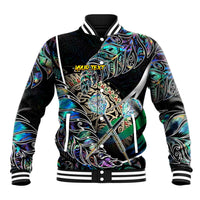 Personalised New Zealand Darts Baseball Jacket NZ Paua Shell Maori Fern DT02 Unisex Black - Polynesian Pride