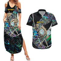 Personalised New Zealand Darts Couples Matching Summer Maxi Dress and Hawaiian Shirt NZ Paua Shell Maori Fern DT02 Black - Polynesian Pride