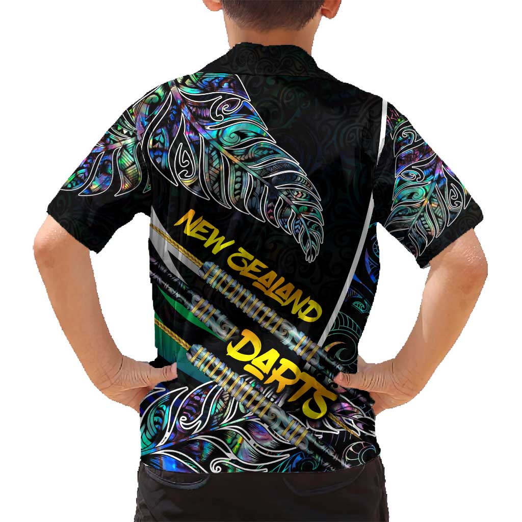 Personalised New Zealand Darts Family Matching Off Shoulder Maxi Dress and Hawaiian Shirt NZ Paua Shell Maori Fern DT02 - Polynesian Pride