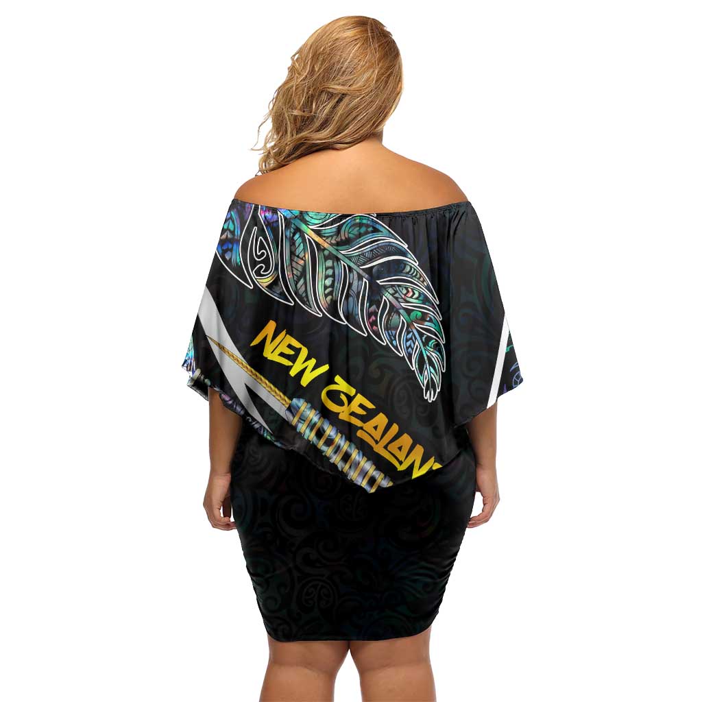 Personalised New Zealand Darts Family Matching Off Shoulder Short Dress and Hawaiian Shirt NZ Paua Shell Maori Fern DT02 - Polynesian Pride
