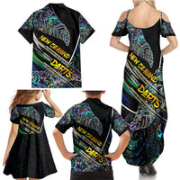 Personalised New Zealand Darts Family Matching Summer Maxi Dress and Hawaiian Shirt NZ Paua Shell Maori Fern DT02 - Polynesian Pride